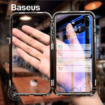 Baseus İPhone Xs Max Arkası Cam Manyetik Metal Frame Kılıf
