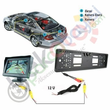 Geri Görüş Kamera Plakalık + 4.3 Ekran Gece Görüşlü Full Set