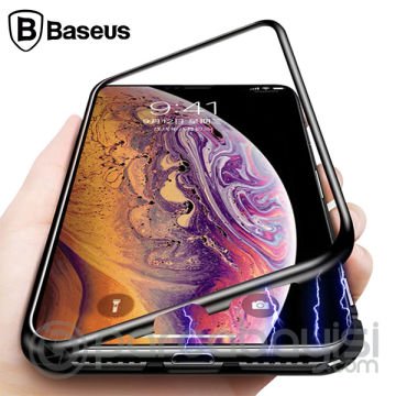 Baseus İPhone XR Arkası Cam Manyetik Metal Frame Kılıf