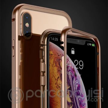 Baseus İPhone XR Arkası Cam Manyetik Metal Frame Kılıf