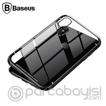 Baseus İPhone XR Arkası Cam Manyetik Metal Frame Kılıf