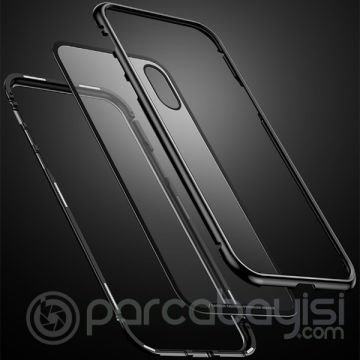 Baseus İPhone XR Arkası Cam Manyetik Metal Frame Kılıf