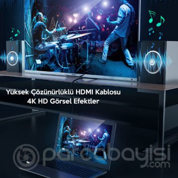 Baseus Horizontal HDMi 2.0 Kablo 4KHDMI to 4KHDMİ Kablosu 5Metre