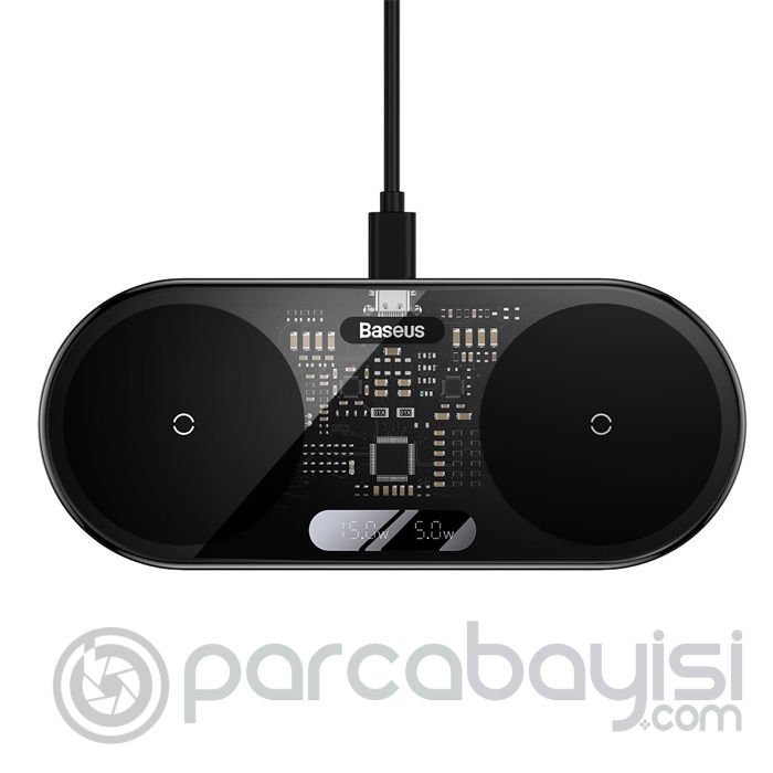 Baseus 2in1 Dijital Göstergeli 20W Hızlı Şarj Wireless Kablosuz Şarj Cihazı