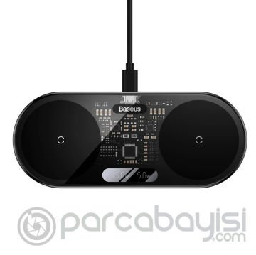 Baseus 2in1 Dijital Göstergeli 20W Hızlı Şarj Wireless Kablosuz Şarj Cihazı
