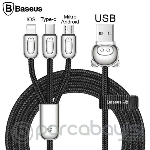 Baseus Camlt 3in1 Type-C,İphone, Micro Usb Çoklu Başlık Halat Usb Kablo