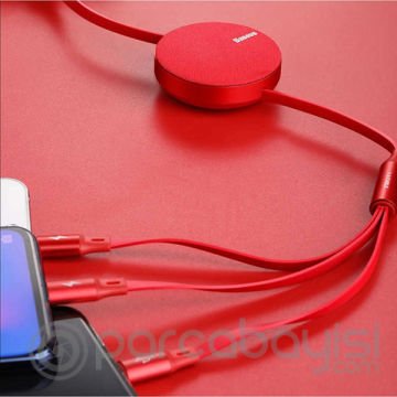 Baseus Fabric Makaralı 3in1 Type-C+iphone+micro Usb Şarj Kablo