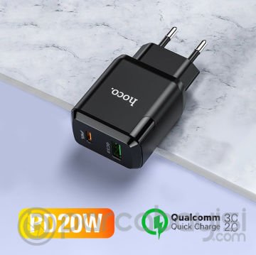 HOCO N5 PD20W QC3.0 Type-C + USB Hızlı Şarj Adaptörü Şarj Başlığı
