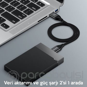 USAMS US-SJ272 U19 Nylon Braided USB 3.0 to Mikro B Kablo