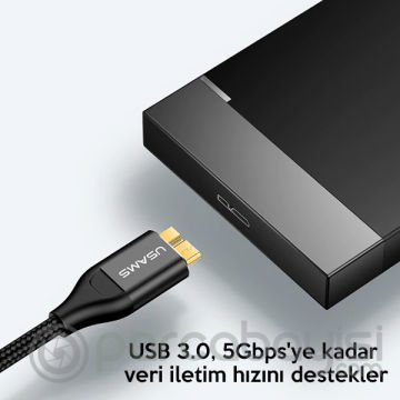 USAMS US-SJ272 U19 Nylon Braided USB 3.0 to Mikro B Kablo