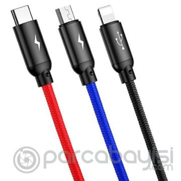 Baseus Three Primary 3in1 30CM Type-C+İPhone+Micro Usb Şarj Kablsu