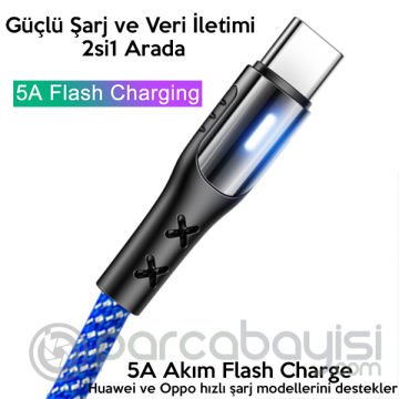 USAMS Type-C 5A Flash Hızlı Şarj Usb Kablosu Nylon Braided