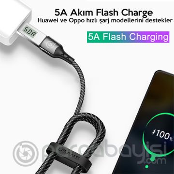 USAMS Type-C 5A Flash Hızlı Şarj Usb Kablosu Nylon Braided
