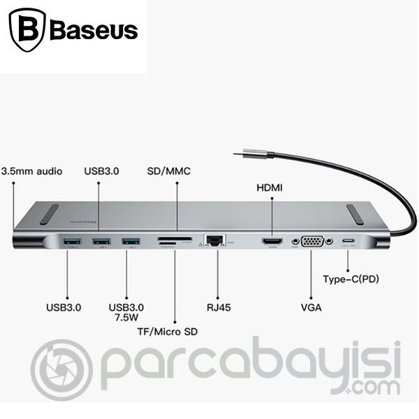 Baseus Enjoyment Series 10in1 Macbook Lar İçin Type C Hub Adaptör