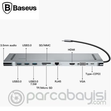 Baseus Enjoyment Series 10in1 Macbook Lar İçin Type C Hub Adaptör