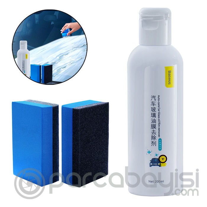 Baseus Araç Bakım Ön Cam Temizliği 200ml Yağ Çözücü ve Parlatıcı Sprey ve Sünger Oto Bakım Seti