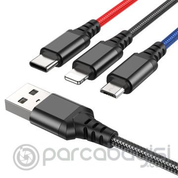 HOCO X76 3in1 Type-C + iPhone Lightning + Micro USB 2A Şarj Kablosu