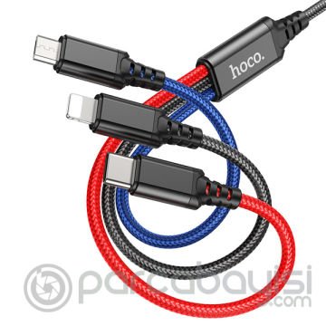 HOCO X76 3in1 Type-C + iPhone Lightning + Micro USB 2A Şarj Kablosu