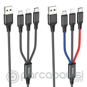 HOCO X76 3in1 Type-C + iPhone Lightning + Micro USB 2A Şarj Kablosu