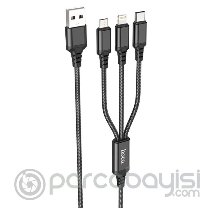 HOCO X76 3in1 Type-C + iPhone Lightning + Micro USB 2A Şarj Kablosu