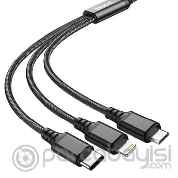 HOCO X76 3in1 Type-C + iPhone Lightning + Micro USB 2A Şarj Kablosu