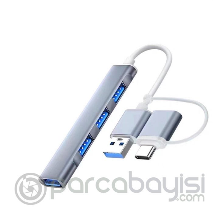 ALLY A-806 4in1 Type-C + USB Girişli USB 3.0 Çoğaltıcı Hub Adaptör Çevirici