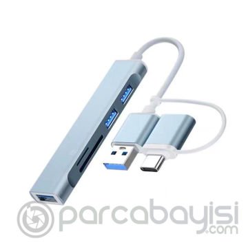 ALLY A-807 5in1 Type-C + USB Girişli USB 3.0 Çoğaltıcı Hub Adaptör