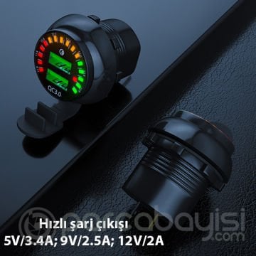 Ally QC3.0 Araç Su Geçirmez 12V Çift USB Şarj Soketi LED Voltmetre