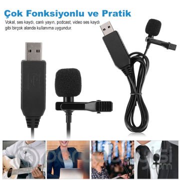 ALLY Usb Kablolu Yaka Mikrofonu Bilgisayar PC Notebook İçin profesyonel Mikrofon