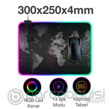 ALLY Dünya Desenli RGB Led Işıklı Oyuncu Mouse Pad 300*250*4MM