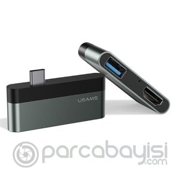 USAMS US-SJ462 USB-C to USB 3.0 - HDMI 1.4  Mini Cevirici Hub