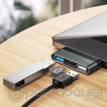 USAMS US-SJ463 USB-C to 2 USB 3.0 - TF Mini Çevirici Hub