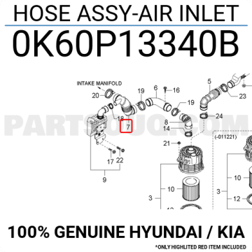 Bongo Hava Filtre Hortum - Kauçuk Orjinal | 0K60P13340B