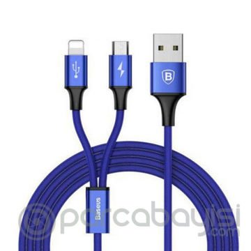 Baseus Rapid Series 2in1 İphone+ Micro Usb 3.0A Usb Kablo Şarj 120cm