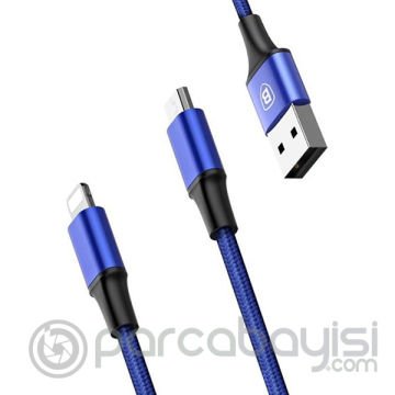 Baseus Rapid Series 2in1 İphone+ Micro Usb 3.0A Usb Kablo Şarj 120cm