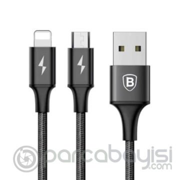 Baseus Rapid Series 2in1 İphone+ Micro Usb 3.0A Usb Kablo Şarj 120cm