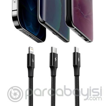 Baseus Rapid Series PD 20W 3in1 Type-C to Type-C + Lightning + Micro Hızlı Şarj Kablosu 1.5m