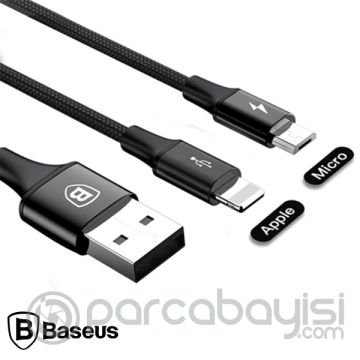 Baseus Rapid Series 2in1 İphone+ Micro Usb 3.0A Usb Kablo Şarj 120cm