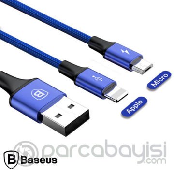 Baseus Rapid Series 2in1 İphone+ Micro Usb 3.0A Usb Kablo Şarj 120cm