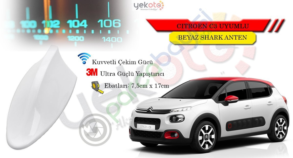Citroen C3 Uyumlu Beyaz Shark Anten Köpek Balığı Anten