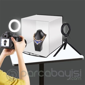 Puluz 30*30cm Çift Ring Led Işıklı Fotoğraf Studyosu,Çadırı Katlanabilir Ürün Çekim Çadırı
