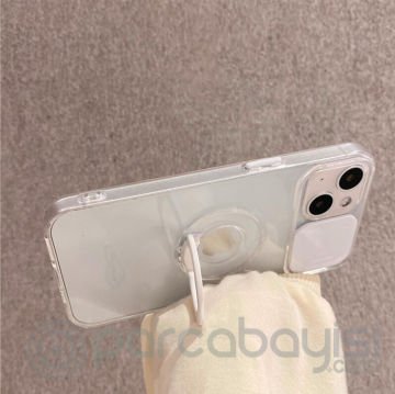 Ally iPhone 13 6.1 inç Kılıf Sürgülü Kamera Lens Korumalı Yüzük Standlı Silikon Kılıf