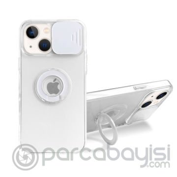 Ally iPhone 13 6.1 inç Kılıf Sürgülü Kamera Lens Korumalı Yüzük Standlı Silikon Kılıf