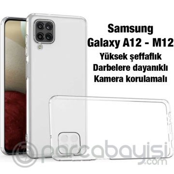 Ally SM Galaxy A12 M12 Kılıf Kamera Korumalı Ultra İnce Şeffaf Silikon Kılıf