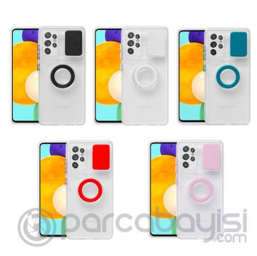 Ally SM Galaxy S21 Ultra S30 Ultra Kılıf Sürgülü Kamera Lens Korumalı Yüzük Standlı Silikon Kılıf