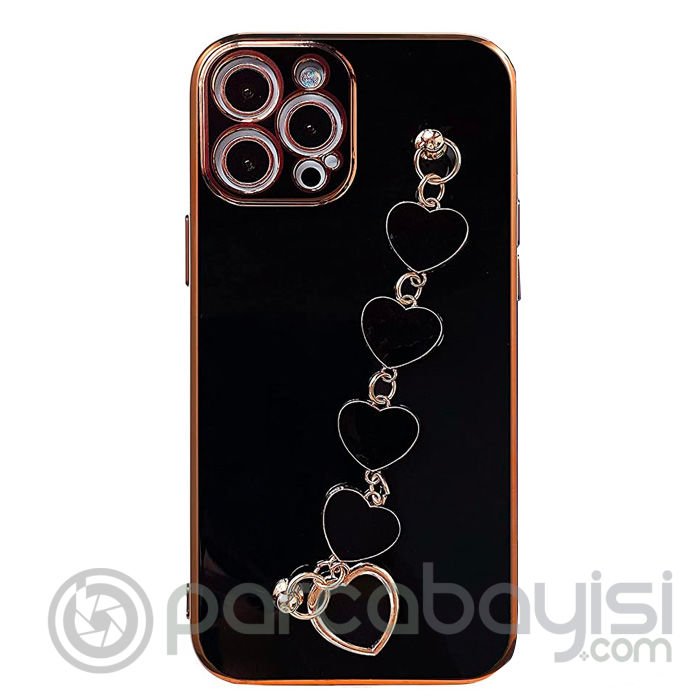 Ally iPhone 11 Pro Max 6.5inç Kılıf Kalp Bileklik Tutuculu Lüx Silikon Askılı Kılıf