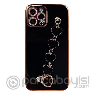 Ally iPhone 11 Pro Max 6.5inç Kılıf Kalp Bileklik Tutuculu Lüx Silikon Askılı Kılıf