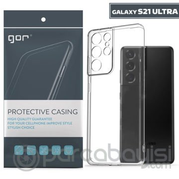 GOR Samsung Galaxy S21 Ultra Kılıf Kamera Korumalı Şeffaf Silikon Kılıf