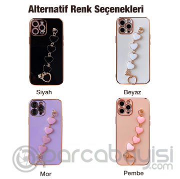 Ally iPhone 12 Pro 6.1inç Kılıf Kalp Bileklik Tutuculu Lüx Silikon Askılı Kılıf