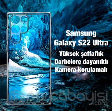 ALLY Samsung Galaxy S22 Ultra Kılıf Kamera Korumalı Ultra İnce Şeffaf Silikon Kılıf